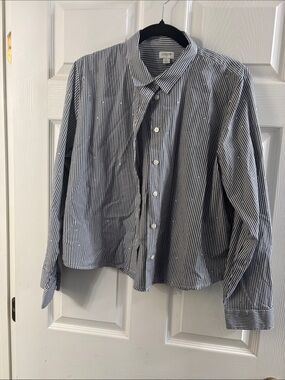 J. Crew Men’s Navy and White Vertical Stripe Dress Shirt